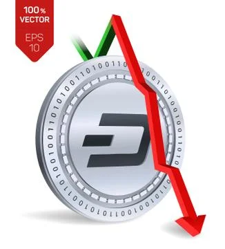 Dash. Fall. Red arrow down. Dash index rating go down on exchange market. Cry Stock Illustration