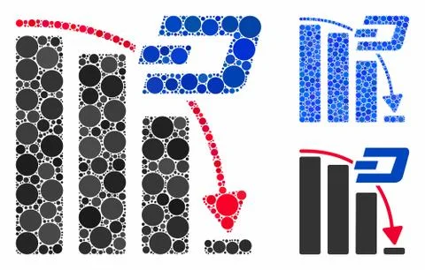 Dash falling acceleration chart Mosaic Icon of Round Dots Stock Illustration