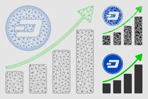 Dash Growing Chart Vector Mesh Carcass Model and Triangle Mosaic Icon Stock Illustration