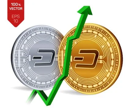 Dash. Growth. Green arrow up. Dash index rating go up on exchange market. Crypto Stock Illustration