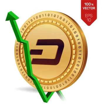 Dash. Growth. Green arrow up. Dash index rating go up on exchange market. Cry Stock Illustration