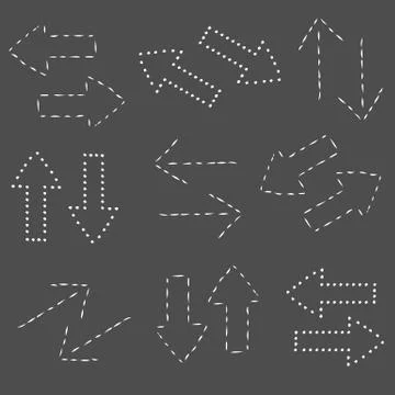 Dash line arrows, hand drawn doodle arrows set Stock Illustration