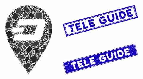 Dash Map Marker Mosaic and Scratched Rectangle Tele Guide Seals Stock Illustration