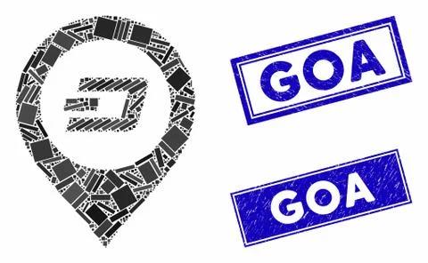 Dash Map Pointer Mosaic and Distress Rectangle Goa Stamps Stock Illustration
