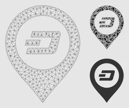 Dash Map Pointer Vector Mesh 2D Model and Triangle Mosaic Icon 스톡 일러스트