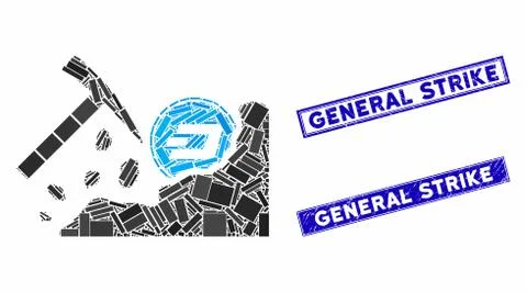 Dash Mining Hammer Mosaic and Grunge Rectangle General Strike Stamps Stock Illustration