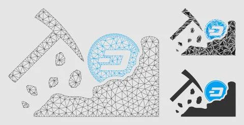 Dash Mining Hammer Vector Mesh 2D Model and Triangle Mosaic Icon Stock Illustration