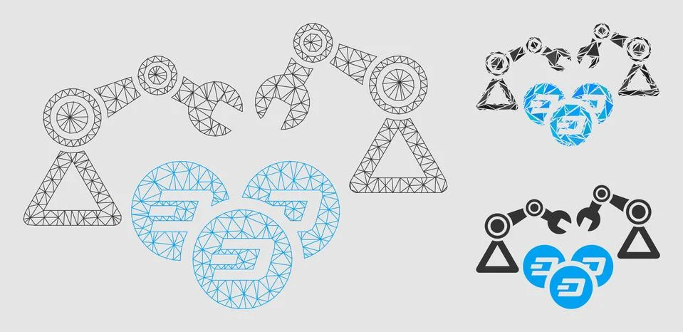 Dash Mining Robotics Vector Mesh Carcass Model and Triangle Mosaic Icon Stock Illustration