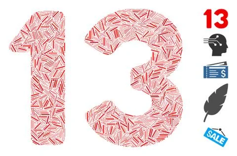 Dash Mosaic 13 Number Text Icon 스톡 일러스트