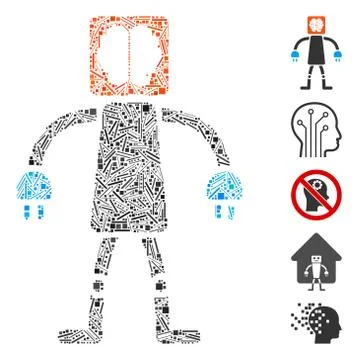 Dash Mosaic Brain Robot Stock Illustration