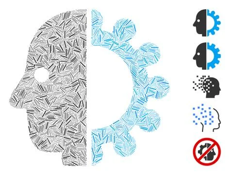 Dash Mosaic Cyborg Head Icon Stock Illustration