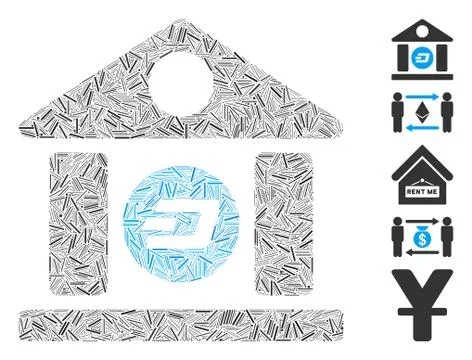 Dash Mosaic Dash Bank Building Icon Ilustração Stock