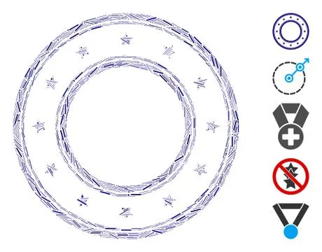 Dash Mosaic Double Round Starred Frame Icon Stock Illustration