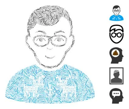 Dash Mosaic Nerd Boy Icon 스톡 일러스트