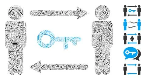 Dash Mosaic Persons Key Exchange Icon Stock Illustration
