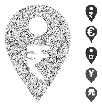 Dash Mosaic Rupee Map Marker Icon Stock Illustration