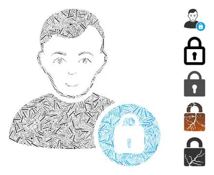 Dash Mosaic User Lock Icon Stock Illustration