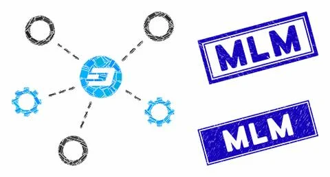 Dash Network Structure Mosaic and Grunge Rectangle Stamps Stock Illustration