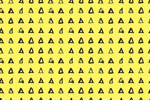 Dash pattern on yellow background. Wrapping paper with small black triangles イラスト素材