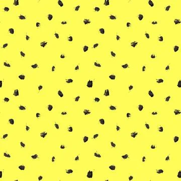Dash pattern on yellow background. Wrapping paper with small black dots painted Stock Illustration