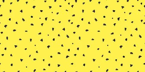Dash pattern on yellow background. Wrapping paper with small black dots painted Stock Illustration