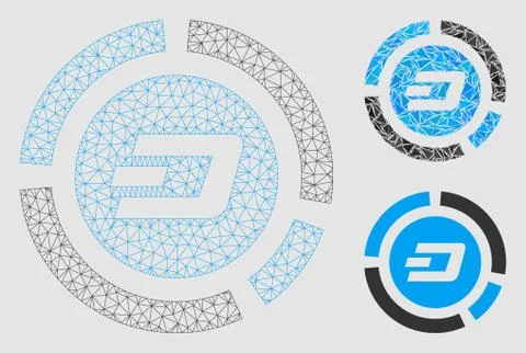Dash Pie Chart Vector Mesh 2D Model and Triangle Mosaic Icon Stock Illustration