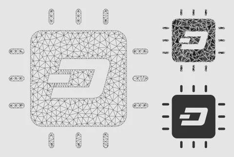 Dash Processor Chip Vector Mesh Wire Frame Model and Triangle Mosaic Icon Illustrazione stock