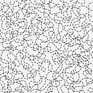 Dash, stroke, stripe path lines. Colorless dotted lines curves seamless pattern Illustrazione stock
