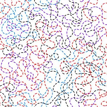 Dash, stroke, stripe path lines. Colored dotted lines curves seamless pattern Illustrazione stock