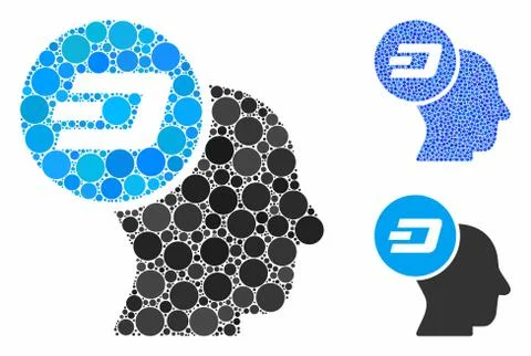 Dash Thinking Head Mosaic Icon of Round Dots Stock Illustration