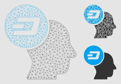 Dash Thinking Head Vector Mesh Network Model and Triangle Mosaic Icon 스톡 일러스트