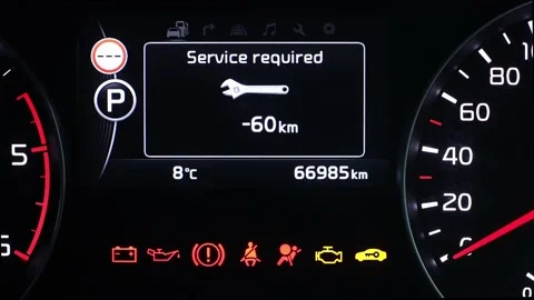 Dash warning lights showing service due Stock Footage 169171349