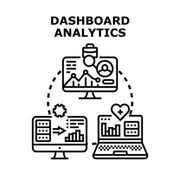 Dashboard analytics concept demonstrating various data types. Including finan Stock Illustration