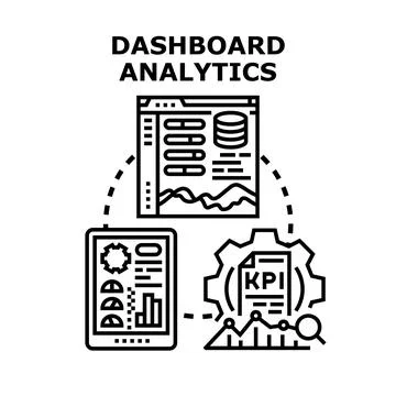 Dashboard analytics concept displaying data processing, performance measureme Stock Illustration