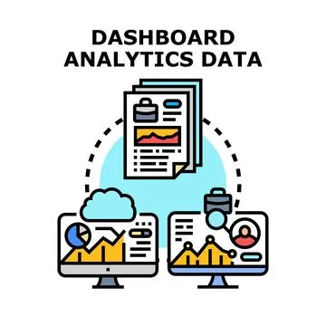 Dashboard analytics data processing on computer screens 스톡 일러스트