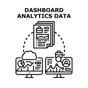 Dashboard analytics data processing on computer screens Illustration
