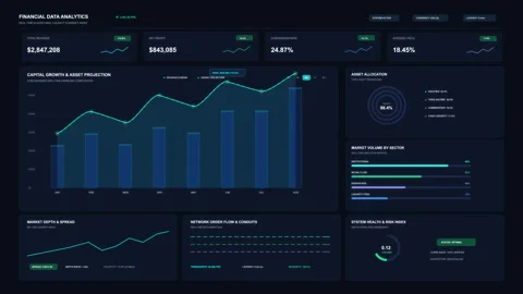 Dashboard analytics growth chart data finance business tech UI loop Stock Footage 346542005