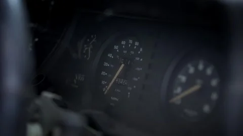 Dashboard and Speedometer in Abandoned Rusting 1970s Rally Car Stockbeeldmateriaal 251480240