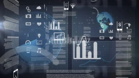 Dashboard animating from radar pulse, panels sliding and charts rising to show Stock Footage 328685757
