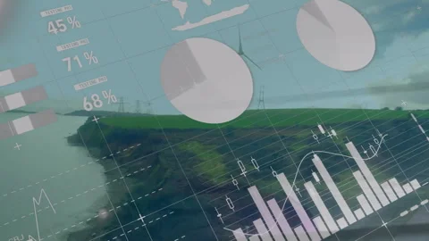 Dashboard appearing on coastal cliff starting gauge and chart shifting showing Stock Footage 311585276