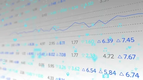 Dashboard appearing on load, chart line rising and falling while icons drifting Stock Footage 317594354