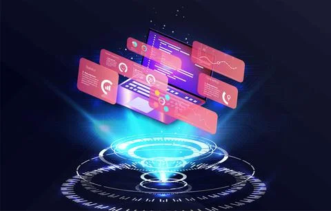 Dashboard Application on laptop with business analytics data, charts. 스톡 일러스트