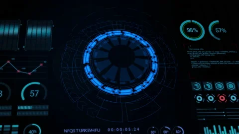 Dashboard with blue circle rotation and HUD graph report percentage 스톡 동영상 139584677