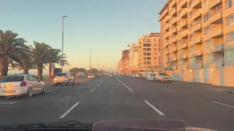 Dashboard camera pov of Sea Point and Mouille Point Streets. Great for B Roll Stock Footage 339656438