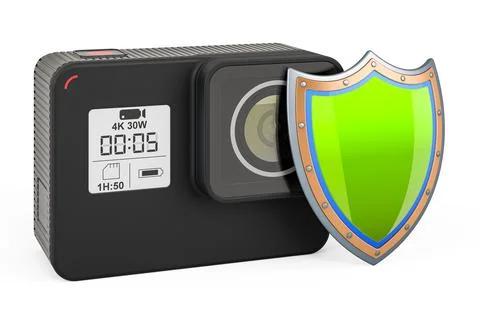 Dashboard camera with shield, 3D rendering 스톡 일러스트