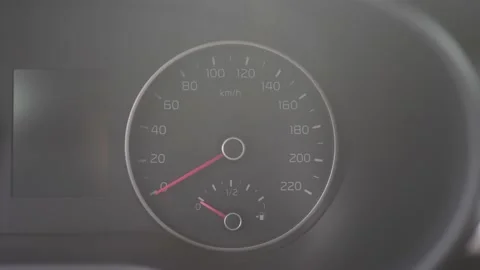 Dashboard of the car, close-up. Machine control. Kilometers per hour 4K 10 BIT Stock Footage 192969377