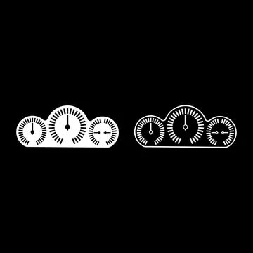 Dashboard car panel speed display with gauge set icon white color vector illu Illustrazione stock