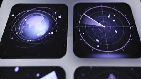Dashboard combines globe radar and tracking controls Stock Photos