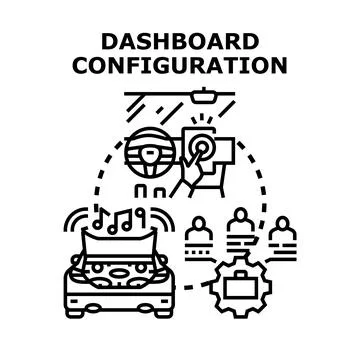Dashboard configuration managing car smart features and settings Illustrazione stock