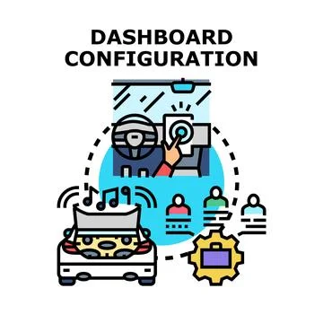 Dashboard configuration managing car smart features and settings Illustrazione stock